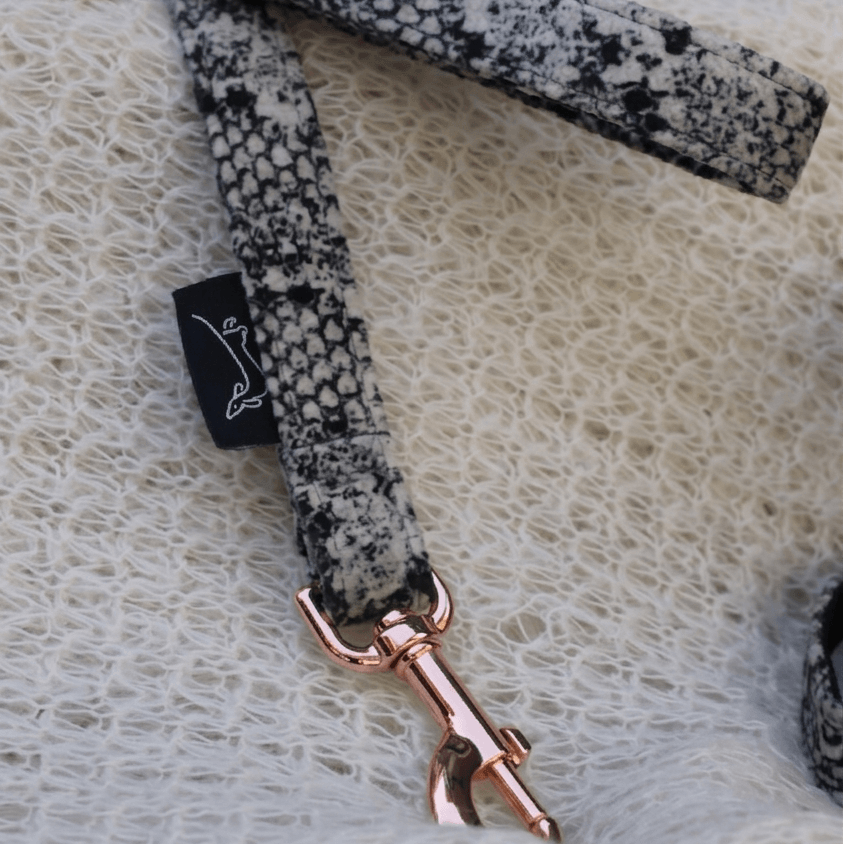 Povodac za pse Snake u zmijskom printu sa rosegold metalnim delovima