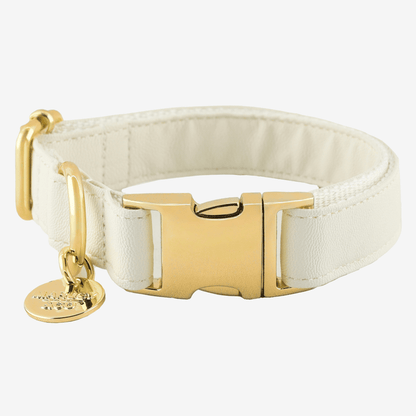 Marley&co Lotus bela ogrlica za pse sa zlatnom metalnom kopčom i premium detaljima ručni rad