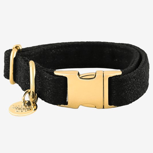 Marley&co Midnight crna ogrlica za pse sa zlatnom metalnom kopčom i premium detaljima
