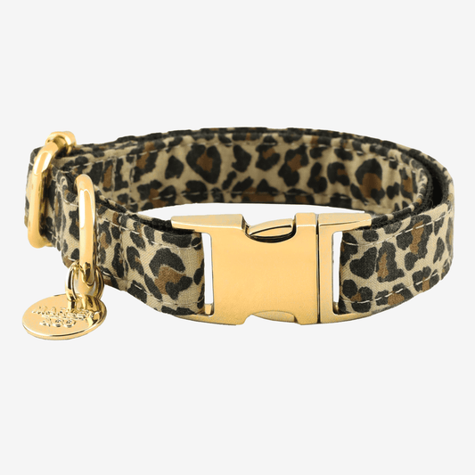 Marley and co ogrlica za pse u leopard printu sa zlatnim metalnim delovima