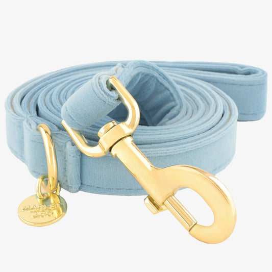 Elegantna nebesko plavi povodac za ljubimce sa detaljima u boji sjajnog zlata iz Marley & Co premium kolekcije.