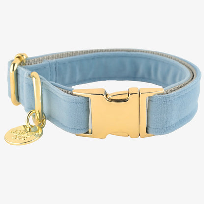 Elegantna nebesko plava ogrlica za ljubimce sa detaljima u boji sjajnog zlata iz Marley & Co premium kolekcije.