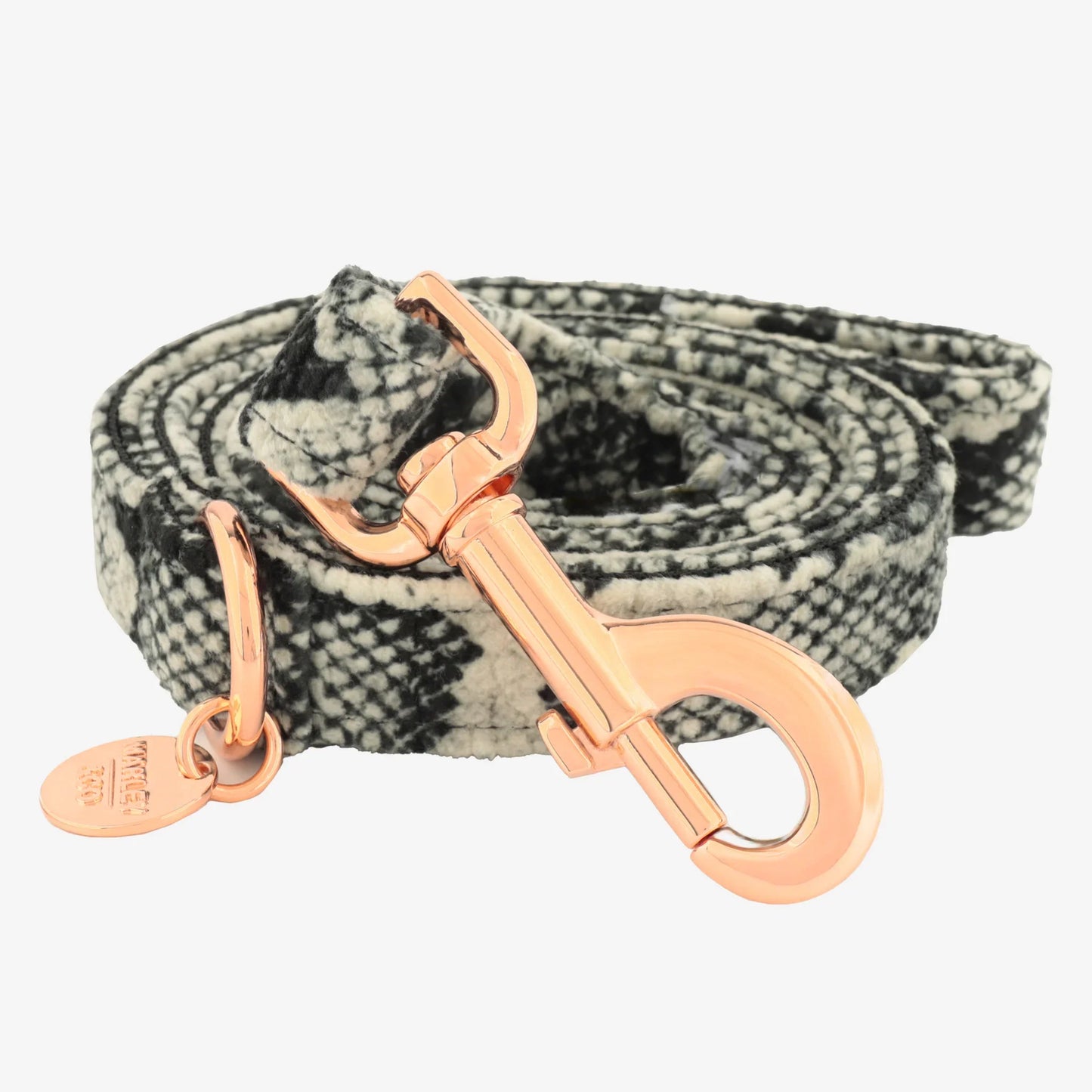 Marley & Co povodac za pse sa zmijskim printom (snake skin) i luksuznom rose gold kopčom i priveskom.