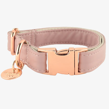 Marley & Co puder roze ogrlica za pse od meke kože sa luksuznom rose gold kopčom.