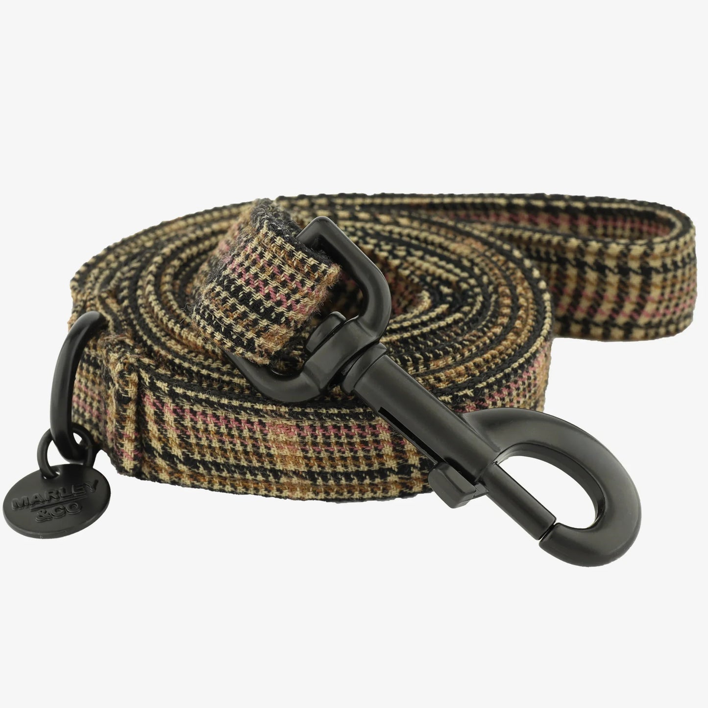 Marley and Co Oxford Braon karirani  vuneni povodac za pse sa mat crnom  kopčom Marley & Co.