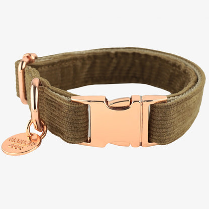 Marley & Co somotska ogrlica za pse u maslinasto-bež boji sa luksuznom rose gold kopčom.